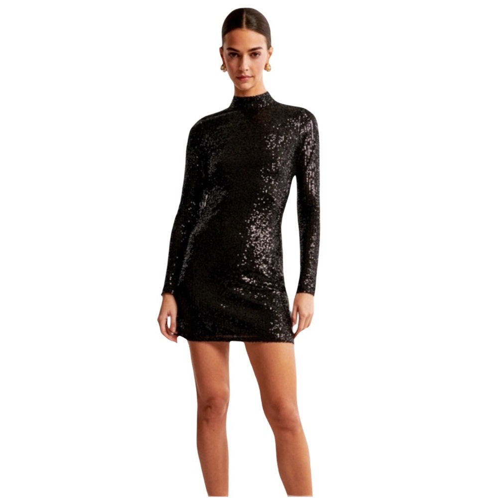 Abercrombie &‎ Fitch Sz XST Black Sequin Bodycon Long Sleeve Dress NWT
